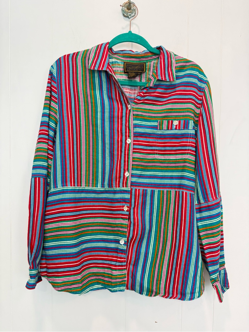 Diane Gilman Multicolor Vibrant Stripe 100% Linen Button Down Size XL